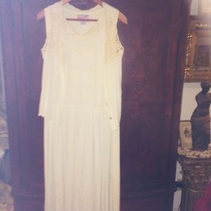 Vintage April Cornell Cream full length dress with waist jacket. Size M